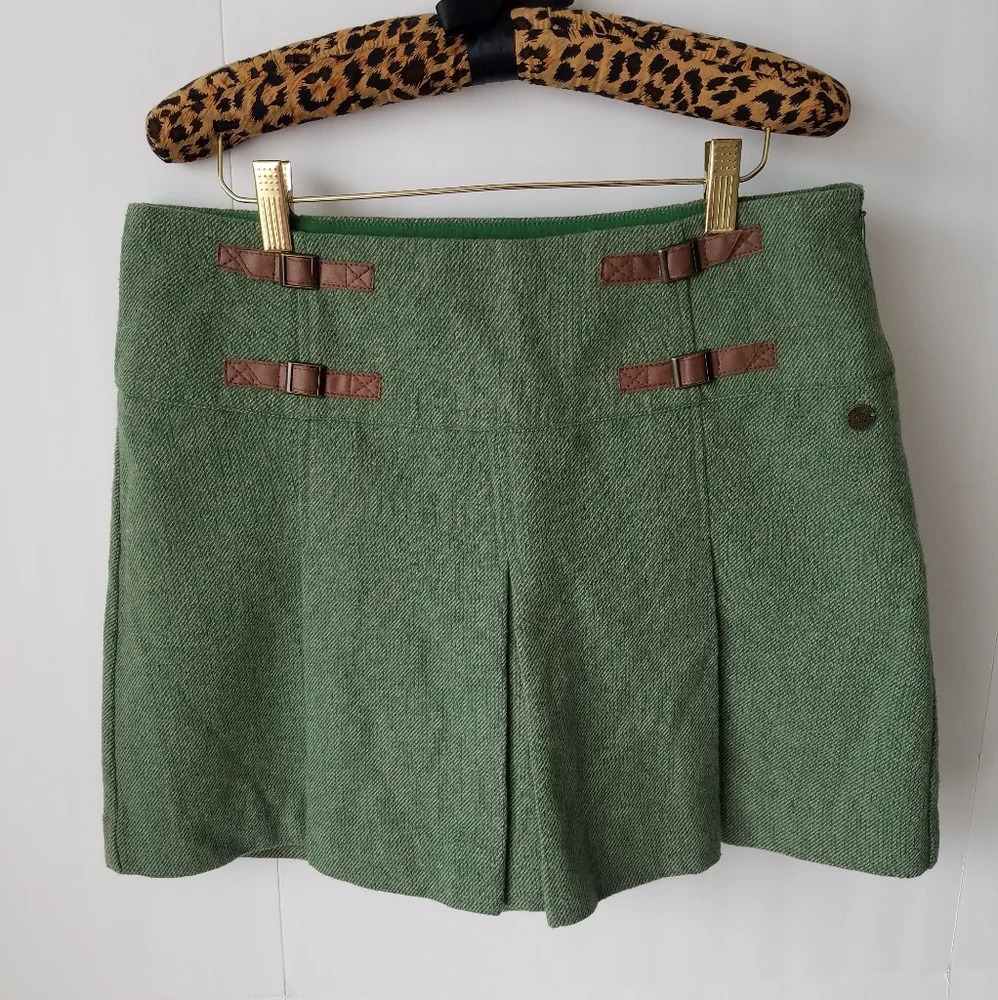 Timeout Los Angeles green tweed pleated mini skirt Sz.40